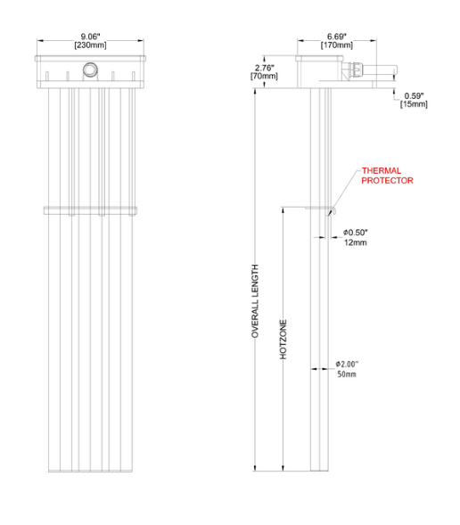H3F, H3S, & H3T Triple Tube Over the Side Metal Heater Specifics